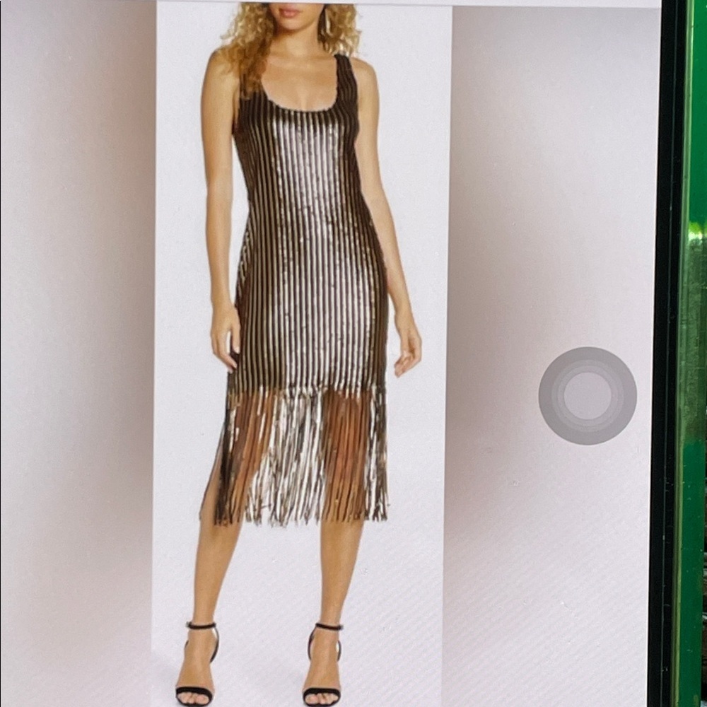 BB Dakota Black and Gold Fringe Midi Dress